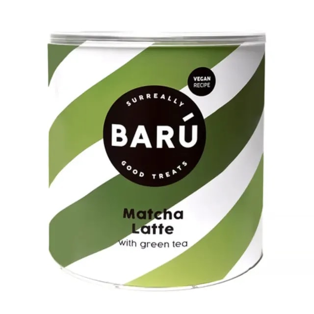 Opakowanie Matcha Latte od Baru, idealne dla miłośników zielonej herbaty. Produkt wegański, doskonały do przygotowania aromatycznego napoju w domu lub w biurze.