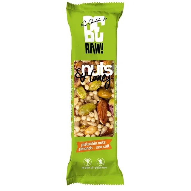 BeRAW! Nuts&Honey Baton Orzechowy Pistachio Pistacje i Miód 30 g