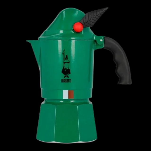 Zielona kawiarka Bialetti Alpina 3tz o pojemności 3 filiżanek, inspirowana stylem Alp. Wykonana z wysokiej jakości aluminium, idealna do przygotowania tradycyjnego włoskiego espresso. Wyposażona w unikalny uchwyt w kształcie pióra i design nawiązujący do włoskiej tradycji. Idealny wybór dla miłośników kawy i estetycznych akcesoriów kuchennych.