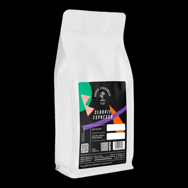 Kawa Słodkie Espresso 1kg, ziarna o słodkim smaku, palona przez Braci Ziółkowskich, opakowanie 1kg