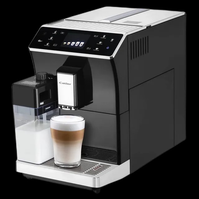 Automatyczny ekspres do kawy Catler EA 950 w eleganckiej czarnej obudowie z elementami stalowymi. Wyposażony w zintegrowany spieniacz do mleka oraz intuicyjny panel dotykowy. Przygotowuje perfekcyjne cappuccino, latte macchiato i inne napoje kawowe. Idealny do domu lub biura dla miłośników kawy.