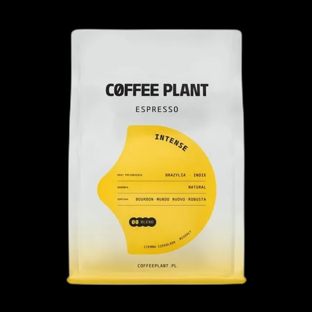 Białe opakowanie kawy ziarnistej Coffee Plant Kenia Nyeri 1 kg z żółtą etykietą, dostępne w sklepie z kawą specialty