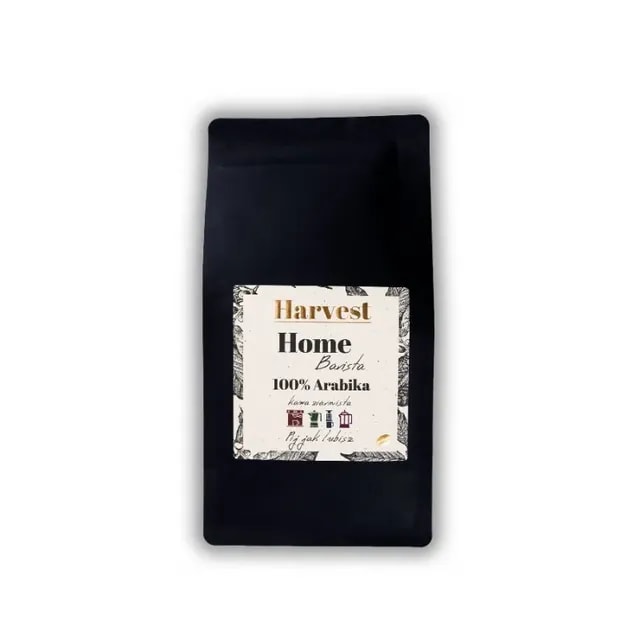 Opakowanie kawy Harvest Home Barista, zawierające 100% Arabikę, idealne do przygotowania aromatycznego napoju w domowym zaciszu. Produkt wyróżnia się eleganckim designem i wysoką jakością ziaren, które zadowolą nawet najbardziej wymagających smakoszy kawy.