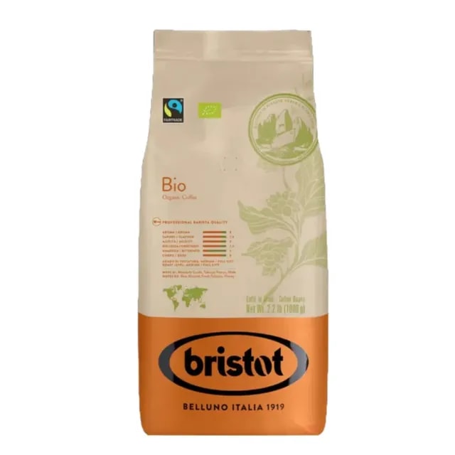 Opakowanie ekologicznej kawy Bio Bristot o wadze 1000g, idealnej dla miłośników kawy poszukujących wysokiej jakości produktu. Kawa Fair Trade jest doskonałym wyborem dla osób dbających o środowisko oraz chcących cieszyć się pełnym smakiem aromatycznej kawy.