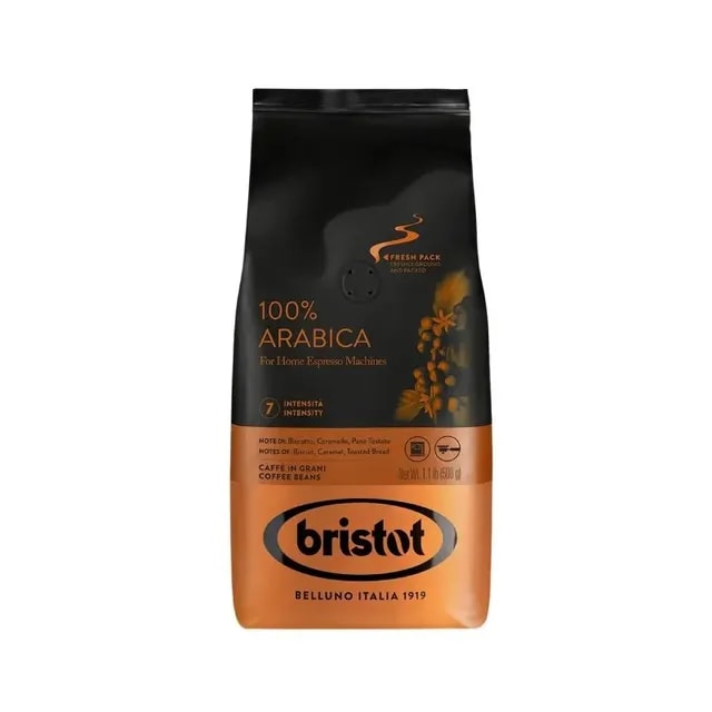 Opakowanie kawy ziarnistej 100% Arabica, idealnej do domowych ekspresów. Ten wysokiej jakości produkt oferuje intensywne doznania smakowe, w tym nuty biszkoptu i karmelu, doskonałe dla miłośników aromatycznej kawy.