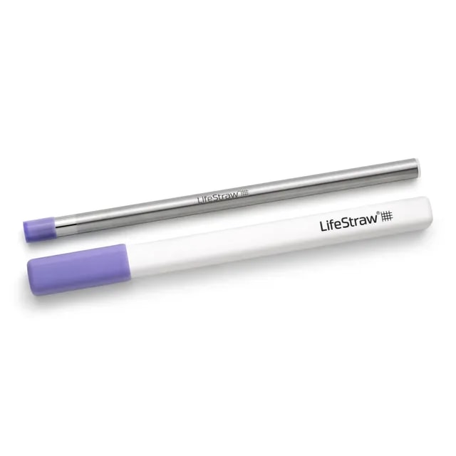 LifeStraw SIP Thistle Purple – stalowa słomka do picia z silikonową końcówką i filtrem, zapakowana w praktyczne etui. Idealna do napojów poza domem.