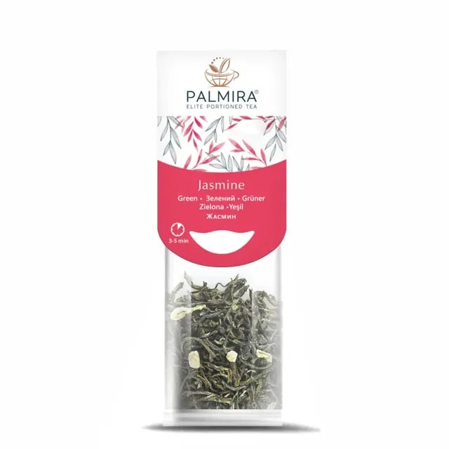Zielona herbata jaśminowa Palmira w eleganckim opakowaniu, idealna do parzenia w wygodnych porcjach. Doskonały wybór dla miłośników aromatycznych naparów, oferujący świeżość i smak w każdej filiżance.