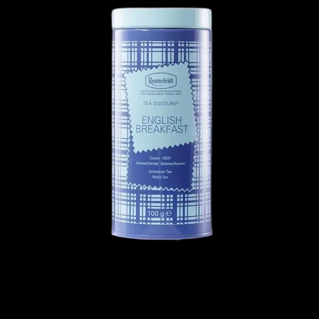 Herbata czarna Ronnefeldt Tea Couture English Breakfast w eleganckiej niebieskiej puszce o pojemności 100 g. Wyrazisty smak idealny do śniadania.