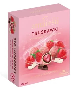 Eurohansa - Amaresti Truskawki w czekoladzie deserowej i białej w truskawkowym pyłku - 130g