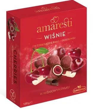 Eurohansa - Amaresti Wiśnie w czekoladzie białej i deserowej w wiśniowym pyłku - 130g