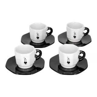 Bialetti - Zestaw 4 filiżanek z podstawką - Czarno-biały