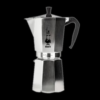 Kawiarka Bialetti Moka Express 18 tz, klasyczna aluminiowa kawiarka do przygotowywania kawy espresso, srebrna z czarnym uchwytem, idealna do parzenia kawy w tradycyjny włoski sposób.