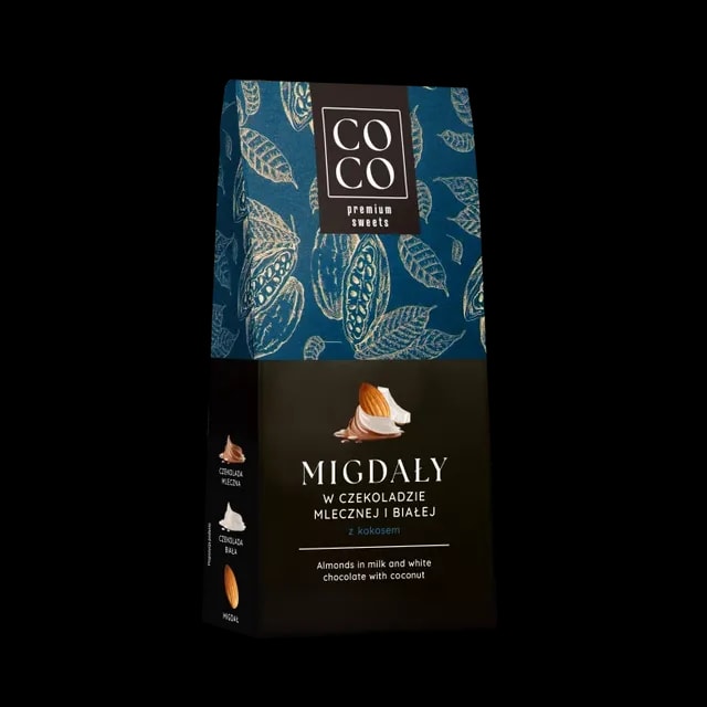 Eurohansa - COCO Premium Sweets MIGDAŁY w Czekoladzie Mlecznej i Białej z Kokosem - 100g