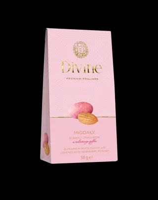 Eurohansa - DIVINE Premium Pralines Migdały w Białej Czekoladzie w Malinowym Pyłku - 50g