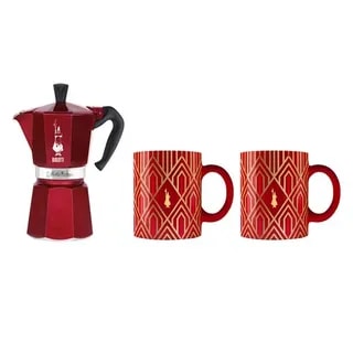 Bialetti - Deco Glamour - Moka Express 6tz Czerwona + 2 Kubki